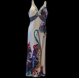 Vintage Y2K Gown 10 Embellished Rhinestone Sequin Maxi Dress Beaded Bias Cut